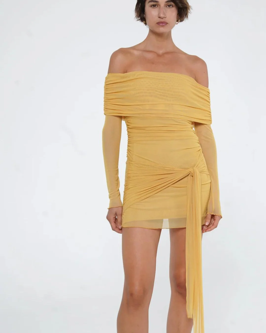 Benni Yasmin Off-Shoulder Mini Dress Mustard - Rovetoy