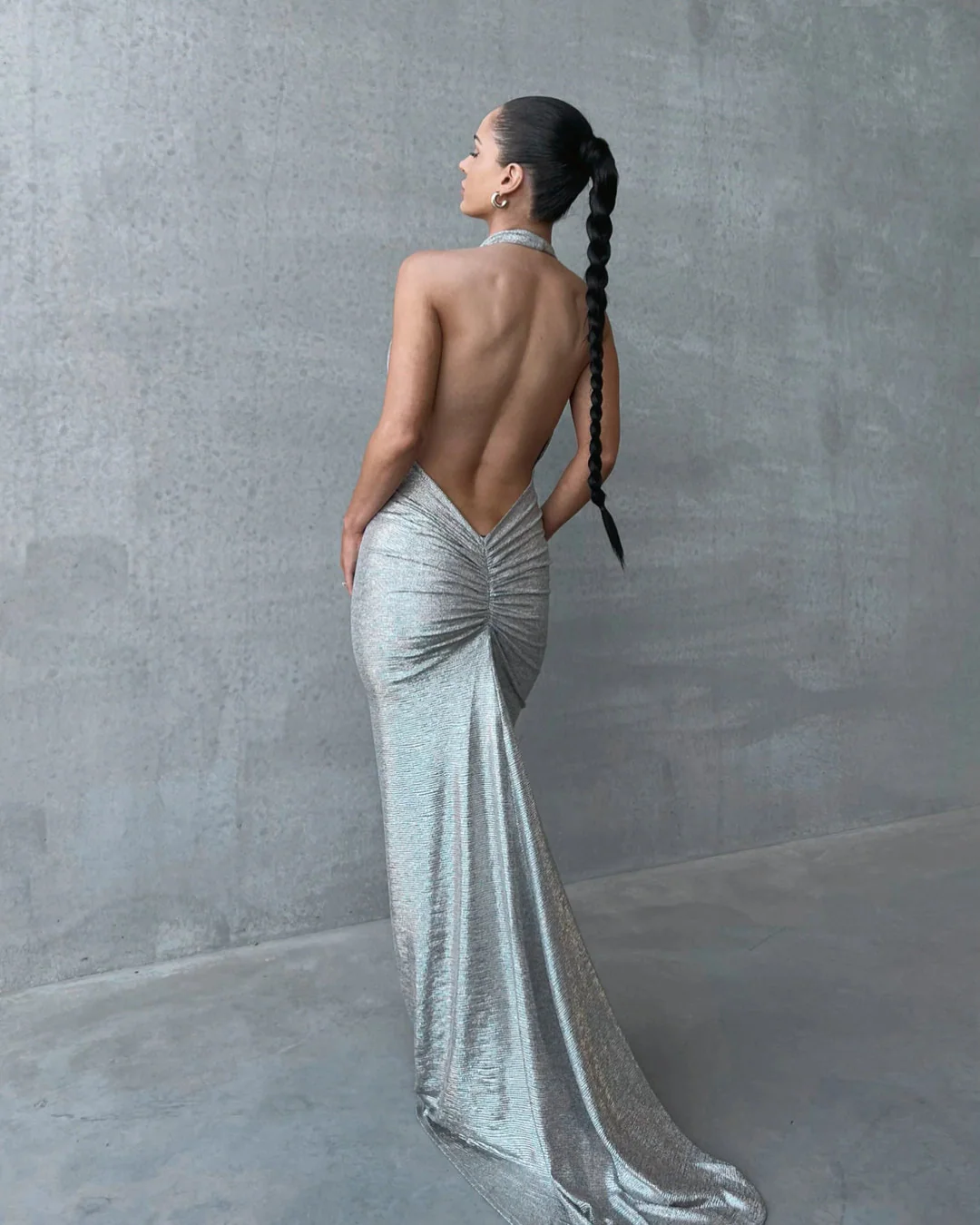 Melani Maria Cowl Gown in Moonlight Silver Foil - Rovetoy