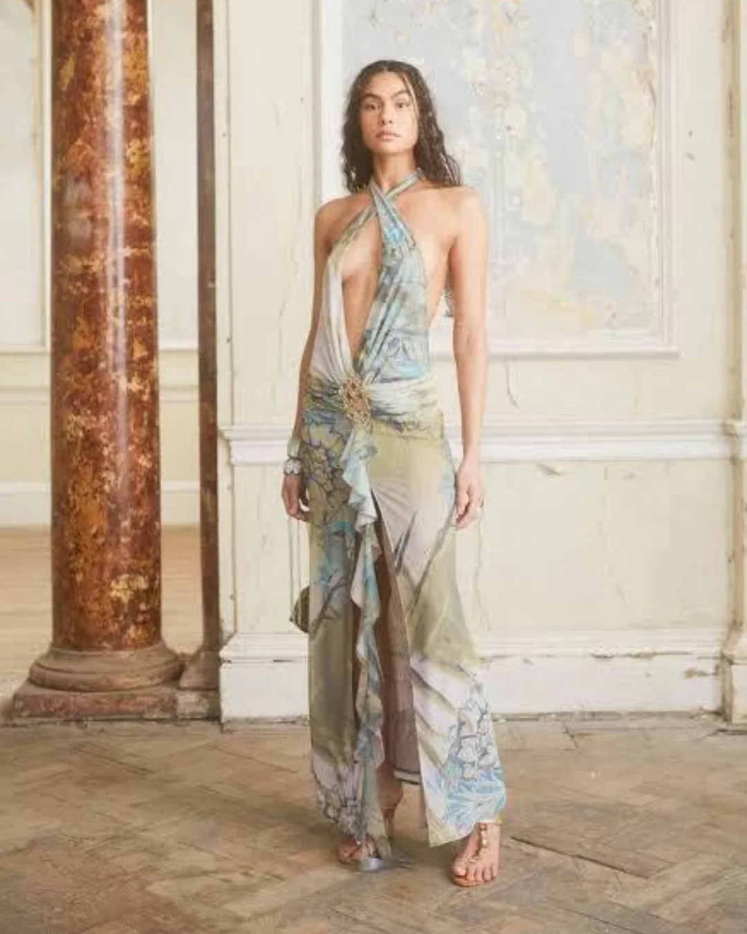 Jaded London Cindy Plunge Maxi Dress In Green - Rovetoy