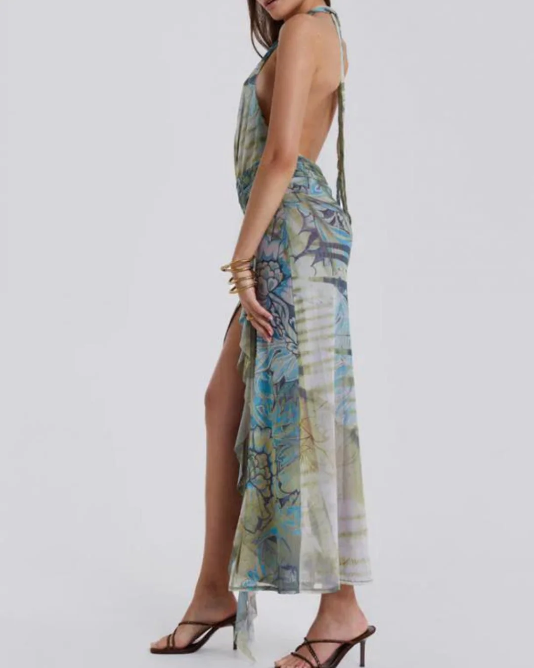 Jaded London Cindy Plunge Maxi Dress In Green - Rovetoy
