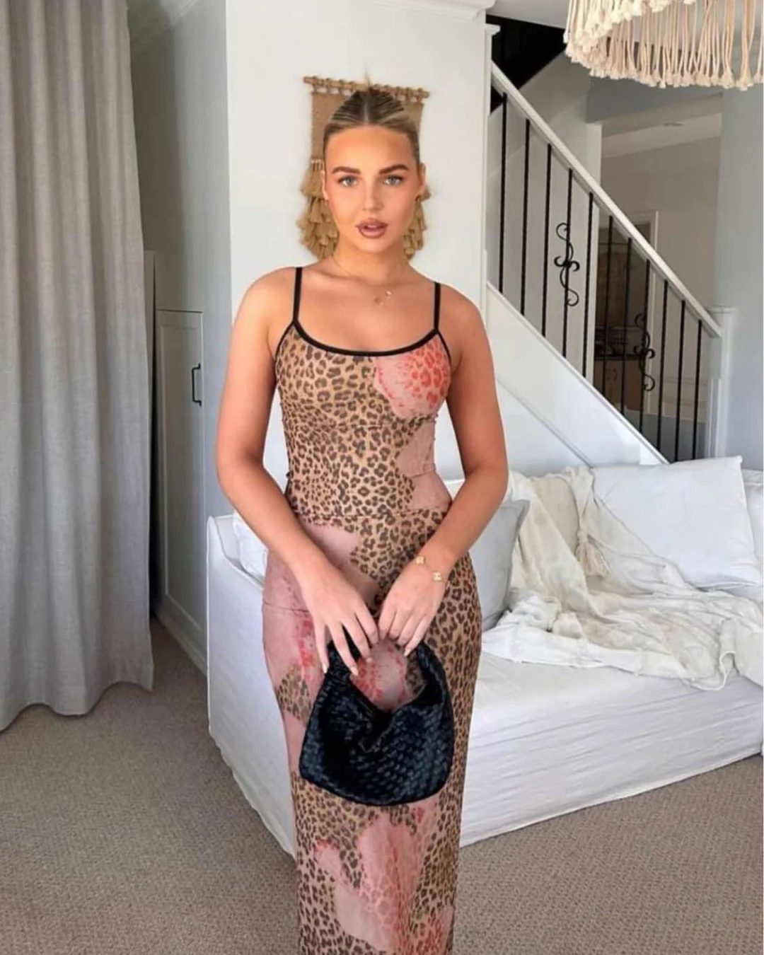 With Harper Lu Slip Dress Mesh Leopard - Rovetoy